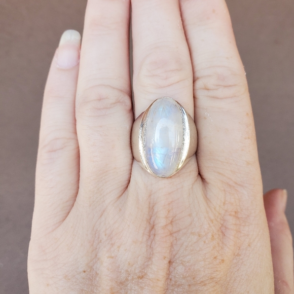 New Men's Rainbow Moonstone 925 Silver Ring. - Picture 2 of 11
